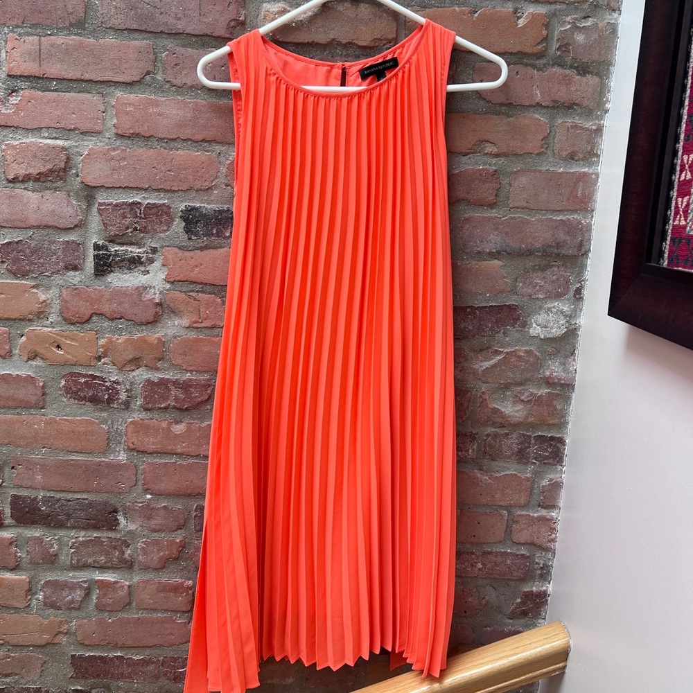 Banana Republic Orange Pleated Midi Dress
